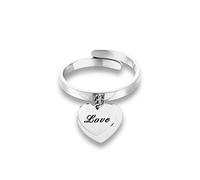 PJ- Anello regolabile con ciondolo a doppio cuore, placcato in argento Love Hollow, compleanno bar sexy, anniversario, Natale, regalo di San Valentino