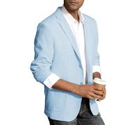 PJ PAUL JONES Blazer casual da uomo in cotone e lino, leggero, 2 bottoni, non foderato, Azzurro, L
