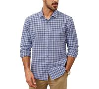 PJ PAUL JONES Camicia a quadri da uomo a maniche lunghe con tasca, Blu chiaro-blu scuro, M