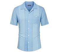 PJ PAUL JONES Camicia da uomo con colletto cubano casual a maniche corte, blu cielo, M