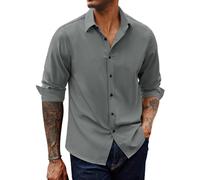 PJ PAUL JONES Camicia da uomo per il tempo libero, vestibilità normale, elasticizzata, facile da stirare, moderna, per uomini, grigio., M