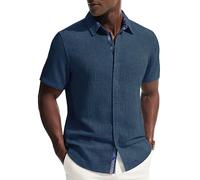 PJ PAUL JONES Camicie a maniche corte da uomo abbottonate casual estive in lino, blu navy, M