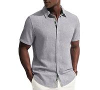 PJ PAUL JONES Camicie a maniche corte da uomo abbottonate casual estive in lino, Grigio argento., M