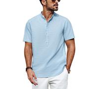 PJ PAUL JONES Camicie casual da uomo a maniche corte con colletto a fascia Henley Shirt Top, Azzurro, M