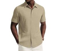 PJ PAUL JONES Camicie da uomo a maniche corte con bottoni, casual, estive, in lino, Albicocca, M