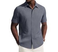 PJ PAUL JONES Camicie da uomo a maniche corte con bottoni, casual, estive, in lino, Grigio-blu, M