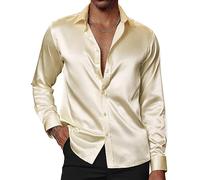 PJ Paul Jones Camicie da Uomo in Raso Lucido a Maniche Lunghe, con Bottoni in Seta, con Papillon, Champagne, M
