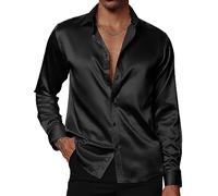 PJ Paul Jones Camicie da Uomo in Raso Lucido a Maniche Lunghe, con Bottoni in Seta, con Papillon, Nero, M