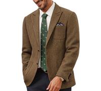 PJ PAUL JONES Giacca da uomo a 2 bottoni in tweed di lana, blazer britannico regular fit, giacca da completo business per uomini, marrone, XL