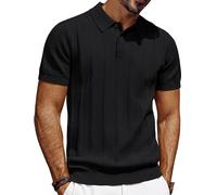 PJ PAUL JONES Polo da uomo a maniche corte casual a coste da golf magliette, Nero , M