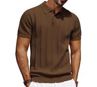 PJ Paul Jones Polo da uomo a maniche corte con bottone, marrone, M