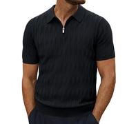 PJ PAUL JONES Polo da uomo a maniche corte con cerniera a un quarto, maglietta casual da golf, Nero , M