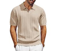 PJ PAUL JONES Polo da uomo a maniche corte in maglia con scollo a V, polo da golf testurizzata, estiva, Albicocca, M