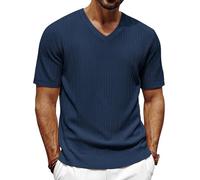 PJ PAUL JONES T-shirt da uomo a maniche corte tinta unita con scollo a V smart casual testurizzato camicie top, Blu reale, S