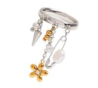 Pjeghbvop Anelli con nappe, perle d'acqua dolce, dettagli floreali, gioielli in acciaio inox per il tempo libero o occasioni formali, anelli in perle d'acqua dolce, come descritto