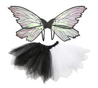 Pjeghbvop Set di costume da fata multistrato in tulle, 2 pezzi | Costume con ali di farfalla scintillanti e gonna in tulle multistrato e outfit cosplay