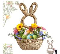 Pjjrdh Bunny Basket Hanging Wall Pocket Spring Decor,Easter Basket,Easter Wreaths for Front Door,Easter Bunny Hanging Ornament, Hand Woven Wicker Easter Bunny Basket Wall Pocket for Front Door Decor
