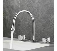 PJKTBEYI Rubinetti for lavabo a 3 Fori,Rubinetto for in Ottone, for con Bocca Girevole 360, for a 2 Maniglie, for Bagno Miscelatore Acqua Calda e Fredda,Nero