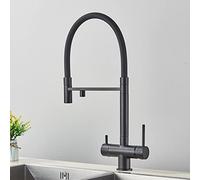 PJKTBEYI Rubinetto da Cucina 2in1 for lavello con rubinetti purificatore Filtro Acqua a 2 Maniglie Estraibili, Miscelatore Girevole Flessibile in Ottone a 360° for, Camper, Bar, Nero(Noir)