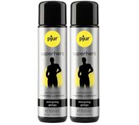 pjur superhero Energizing Glide - Gel lubrificante stimolante con ginkgo - effetto corroborante e stimolante - per uomini esigenti (100ml) (Confezione da 2)