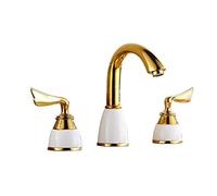 PJVPEJOD Rubinetti for Bagno Rubinetto for Lavello 3 Fori Nero in Ottone Antico con Due Maniglie a Tre for Cucina, B(Golden B)