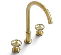 PJVPEJOD Rubinetto for lavabo Industriale for Bagno Girevole a 360° for a 2 Maniglie a 3 Fori for ad Arco Alto in Ottone for con Montaggio a Ponte,Oro Spazzolato(Chrome)