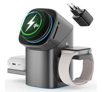 PKBD-2025 Stazione Wireless 3 in 1, Caricabatterie Mag-Safe 15W con Rotazione 180° per iPhone 16/15/14/AirPods/Apple Watch, Ventola di Raffreddamento (Include Adattatore 30W)