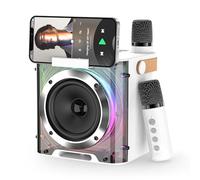 PKBD Karaoke - Macchina portatile per karaoke, con 2 microfoni wireless, colore: Bianco