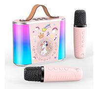 PKBD Macchina del Karaoke per Bambini: Karaoke Portatile con 2 Microfoni Senza Fili,Altoparlante Bluetooth, Effetti Vocale e Luci LED Bambini 3-15 Anni (Rosa)