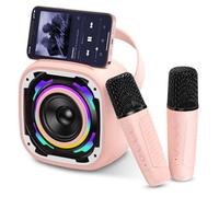 PKBD Mini Macchina Karaoke con 2 Microfoni per Bambini, Altoparlante Bluetooth Portatile con Supporto Telefono/Luci Dinamiche/Effetti Voce, Regalo per Ragazze e Ragazzi, Rosa