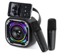 PKBD Mini Macchina Karaoke con 2 Microfoni per Bambini, Altoparlante Bluetooth Portatile con Supporto Telefono/Luci Dinamiche/Effetti Voce, Regalo per Ragazze e Ragazzi, nero