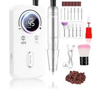 PKBD Trapano professionale portatile per unghie in acrilico e gel, set di lime elettriche ricaricabili con 11 punte e display LCD per saloni, casa e fai da te, bianco