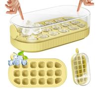 PKBD Vassoio Cubetti Ghiaccio con Coperchio e Cestino, Stampi per Cubetti Ghiaccio in Silicone Pressione 18PCs, Facile Rilascio, Riempimento Senza Toccare, Vassoio per Cocktail Whisky, Caffè, Giallo
