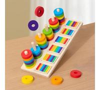 PKKP Color Stack Match Game, Montessori, giocattolo per abilità motorie, giocattolo educativo con 36 anelli arcobaleno con 6 carte puzzle a partire dai 3 anni in su