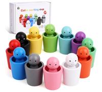 PKKP Montessori Giocattoli a partire dai 3 anni in su, in legno, 12 palline di legno arcobaleno in tazze, giocattolo in legno per contare e ordinare i colori, regalo dai 2 ai 5 anni (A)