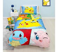 Set copripiumino singolo con licenza ufficiale Pokemon, design retrò, double-face, con personaggi Pikachu su 2 lati, con federa coordinata, perfetto per la camera dei bambini, in policotone