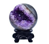 PKNVKZIDK Amethyst Druzy Geode Gemstone Ball with Resin Stand Crystal Sphere for Witchcraft Divination Home Office Decor,55-60mm