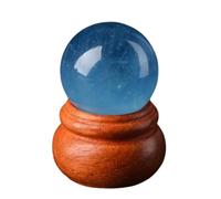 PKNVKZIDK Aquamarine Crystal Sphere Blue Gemstone Ball Sculpture Figurine with Wooden Stand for Home Decoration Fengshui,26mm