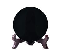 PKNVKZIDK Black Obsidian Scrying Mirror with Stand, Circle Disc Decor Fortune Telling Tools for Divination, Feng Shui,20cm