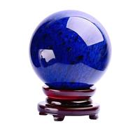 PKNVKZIDK Blue Crystal Ball with Stand, Polished Melting Quartz Sphere Decorative Sculpture Figurine for Fengshui Home Decor,13cm