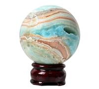 PKNVKZIDK Blue Hemimorphite Crystal Ball with Wooden Base for Divination Camera Photo Shoot Home Office Art Decoration,55~60mm