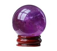 PKNVKZIDK Crystal Sphere Ball Amethyst Quartz Gemstone Transfer for Divination Home Office Landscape Decoration with Wooden Base,50mm/1.96in