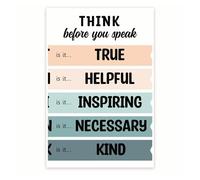 PKNVKZIDK Motivational Classroom Poster - Think Before You Speak - Inspiring Wall Art for Elementary School Middle School Counselor Office Framed,08x12inch(20x30cm)