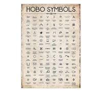 PKNVKZIDK Retro Hobo Symbolism Poster - Vintage Traveler Codes Decoded, Aesthetic Wall Art for Modern Apartment, Dorm Room or Coffee Shop Decor Canvas Print Framed,08x12inch(20x30cm)