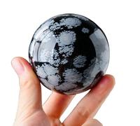 PKNVKZIDK Snowflake Obsidian Ball with Wooden Stand,Decorative Crystal Gemstone Sphere for,Feng Shui,Witch Decor,Office Table Decorations,55~60mm