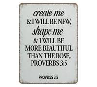 PKNVKZIDK Vintage Metal Sign with Bible Verse Create Me Shape Me Beautiful Inspirational Quote Wall Plaque for Farmhouse Bedroom Prayer Room 8 X 12 Inch