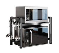 PKOUVOO Supporto per microonde e forno estensibile, con 6 ganci sospesi, pratico supporto da cucina per piano di lavoro, organizzatore da cucina, nero (nero)