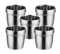 PKRANZYHKAL Bicchieri Acciaio Inox - Tazza Termica Caffè e Bicchieri Rum | Design Sostenibile | Perfetto per Acqua, Succhi e Bevande | Stile Moderno e Raffinato,STEP,SILVERY,175ml,Set of 5