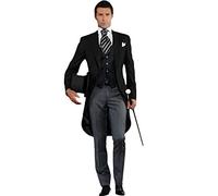 Pkrboro Uomo Abito a Lancia con Bavero Frac Tre Pezzi Smoking a Un Bottone con Giacca Pantaloni Gilet