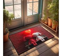 PKRD Accessori per camera da letto per ragazzi con due bambole sedute su una panchina con un palloncino a forma di cuore. Zerbino retrò tappeto da cucina (50 x 80 cm)